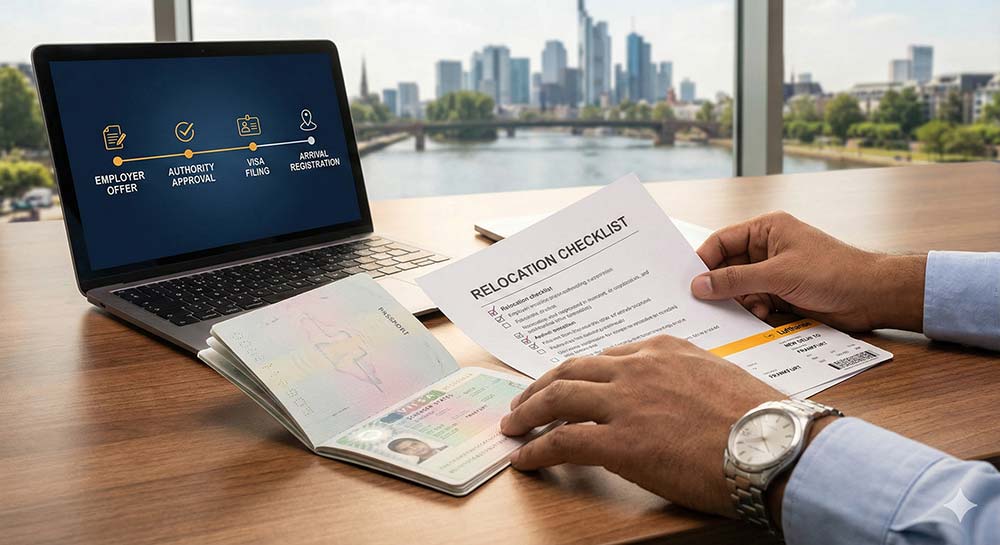 European visa documents and relocation checklist prepared by applicant