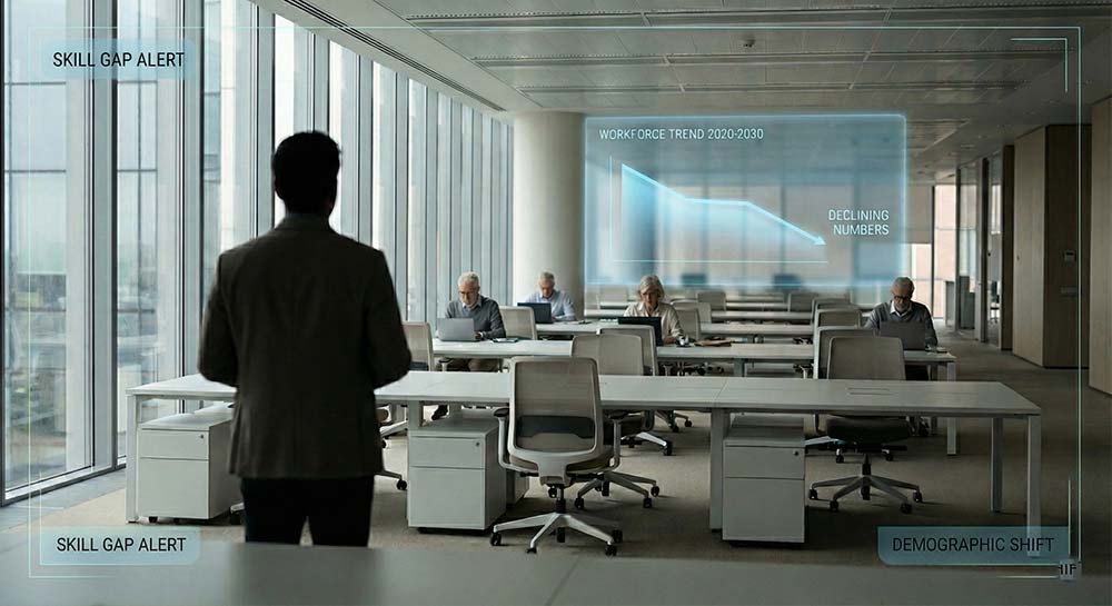 Ageing European workforce highlighting urgent hiring gaps and shortages